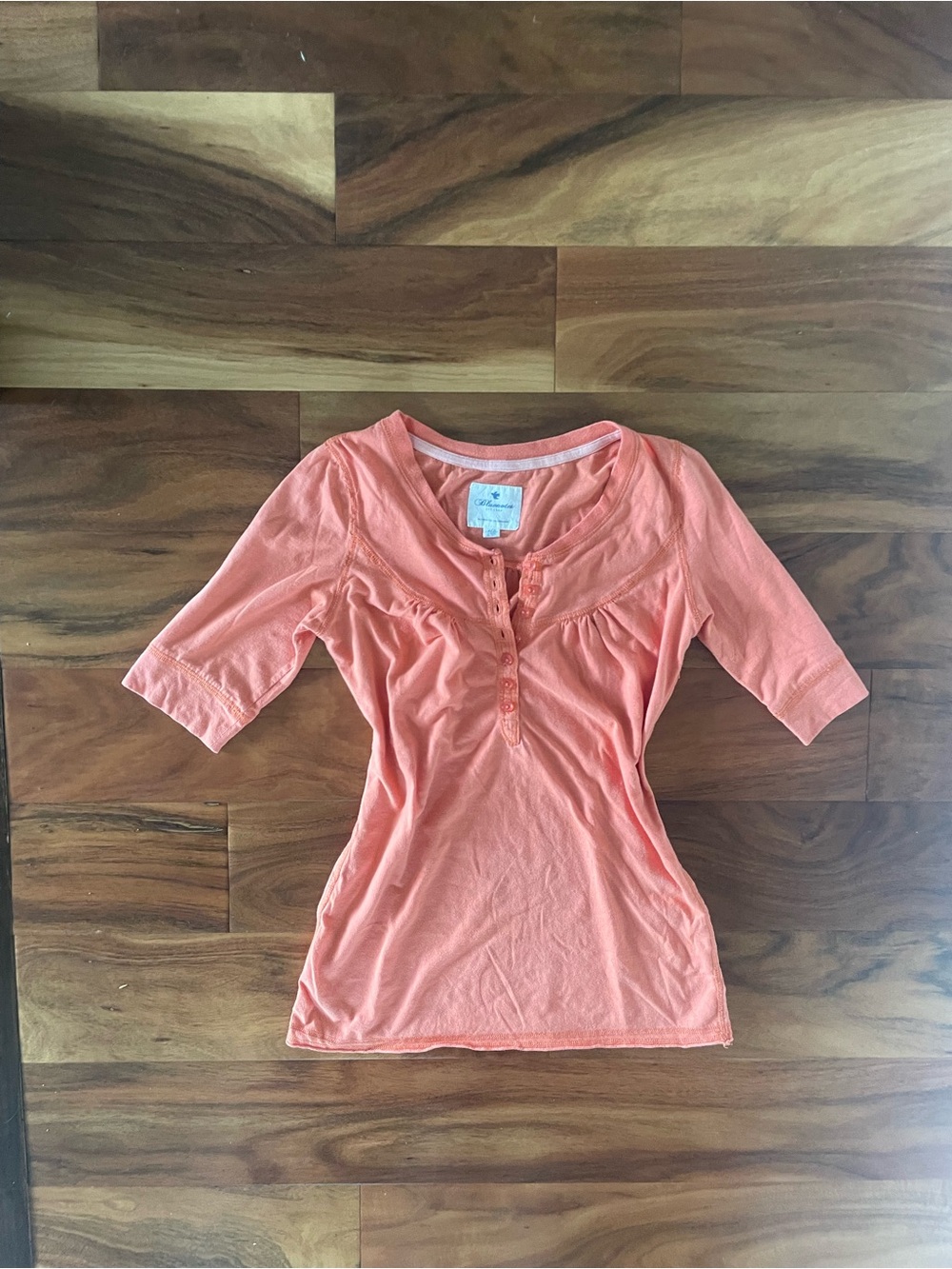 Bluenotes Coral Button-Front Short Sleeve Henley